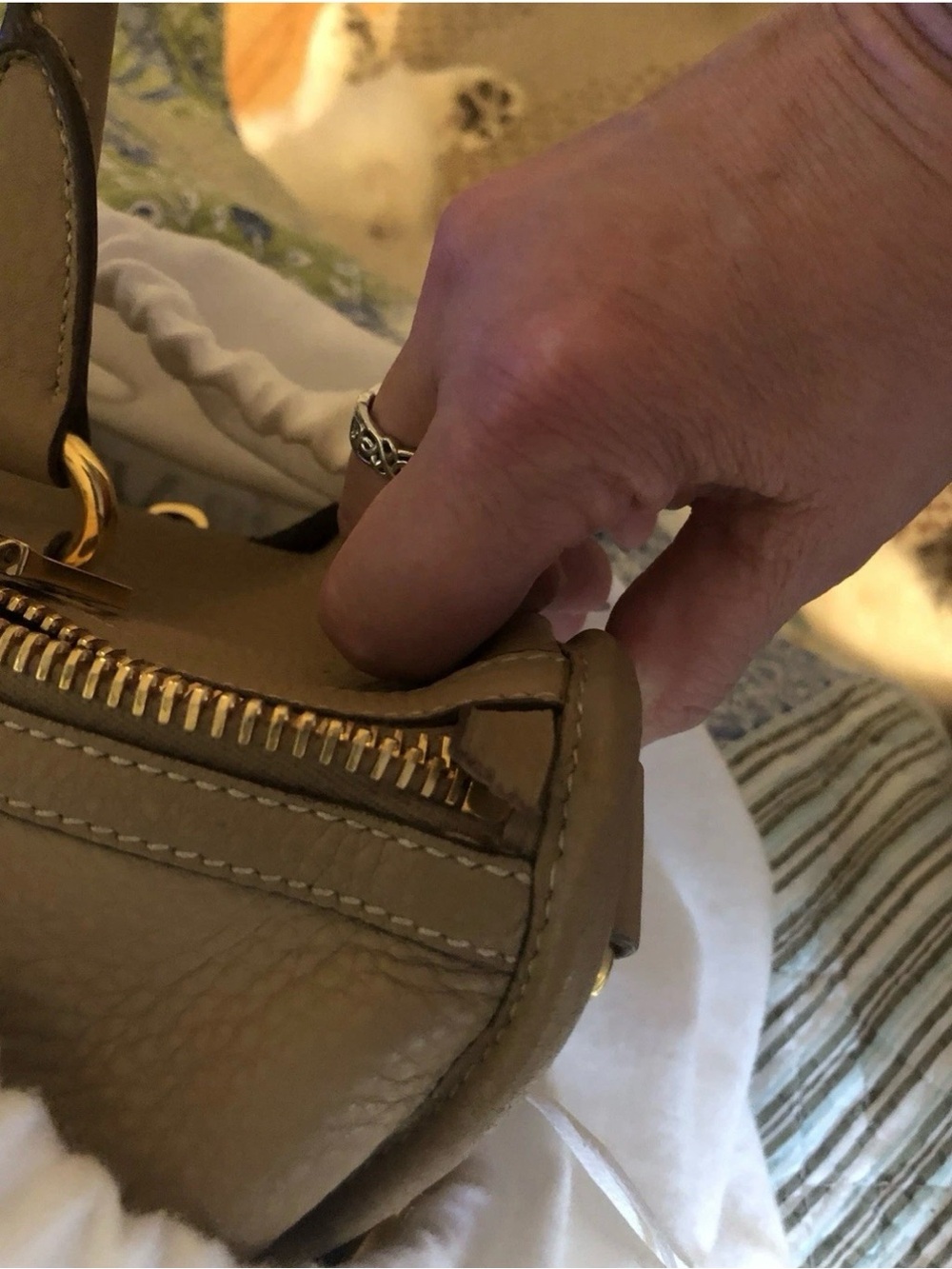 Prada Taupe Pebbled Leather Satchel with Gold Hardware - Picture 7 of 15